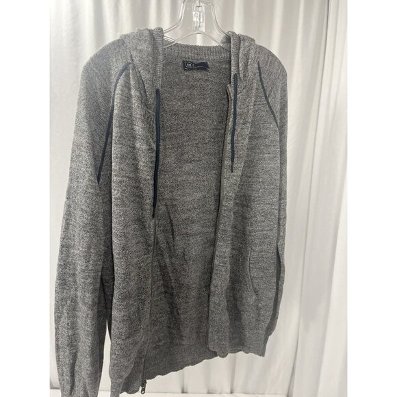 GAP Gray Long Sleeve Full Zip-Up Hoodie Jacket  Mens Size Medium Black Piping - Picture 5 of 11